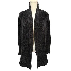 Seven7 Womens Chenille Cardigan Sweater  Black Open Front Shawl Collar Medium